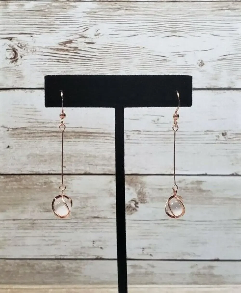 Rose Gold Tone Encased Stone Dangle - New